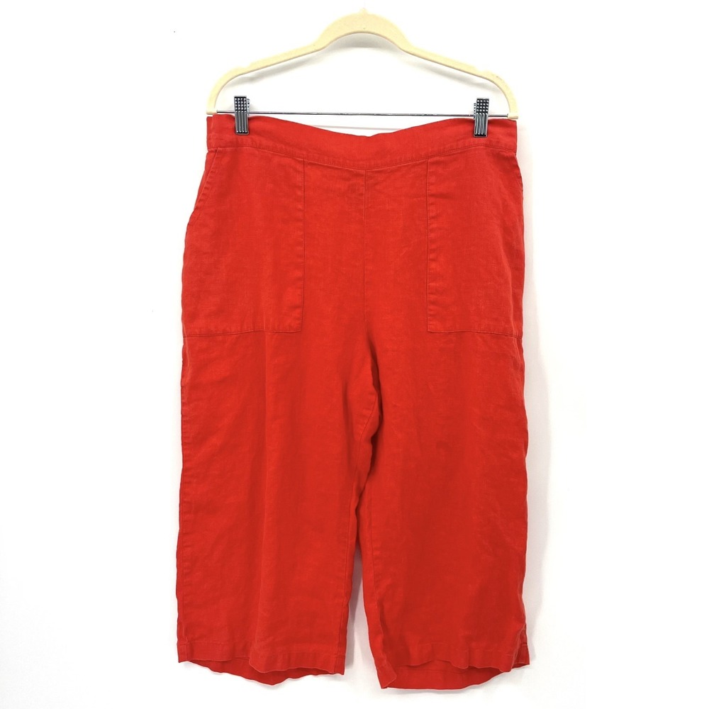 FLAX Orange cropped Linen Wide leg pants gaucho lagenlook boho artsy whimsical M
